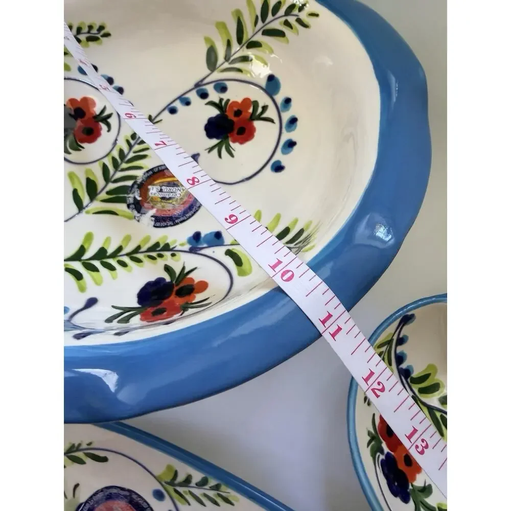 Ceramic Pedestal‎ Bowl Hand Painted Fruit From Spain Large Colorful 11x6 Decor